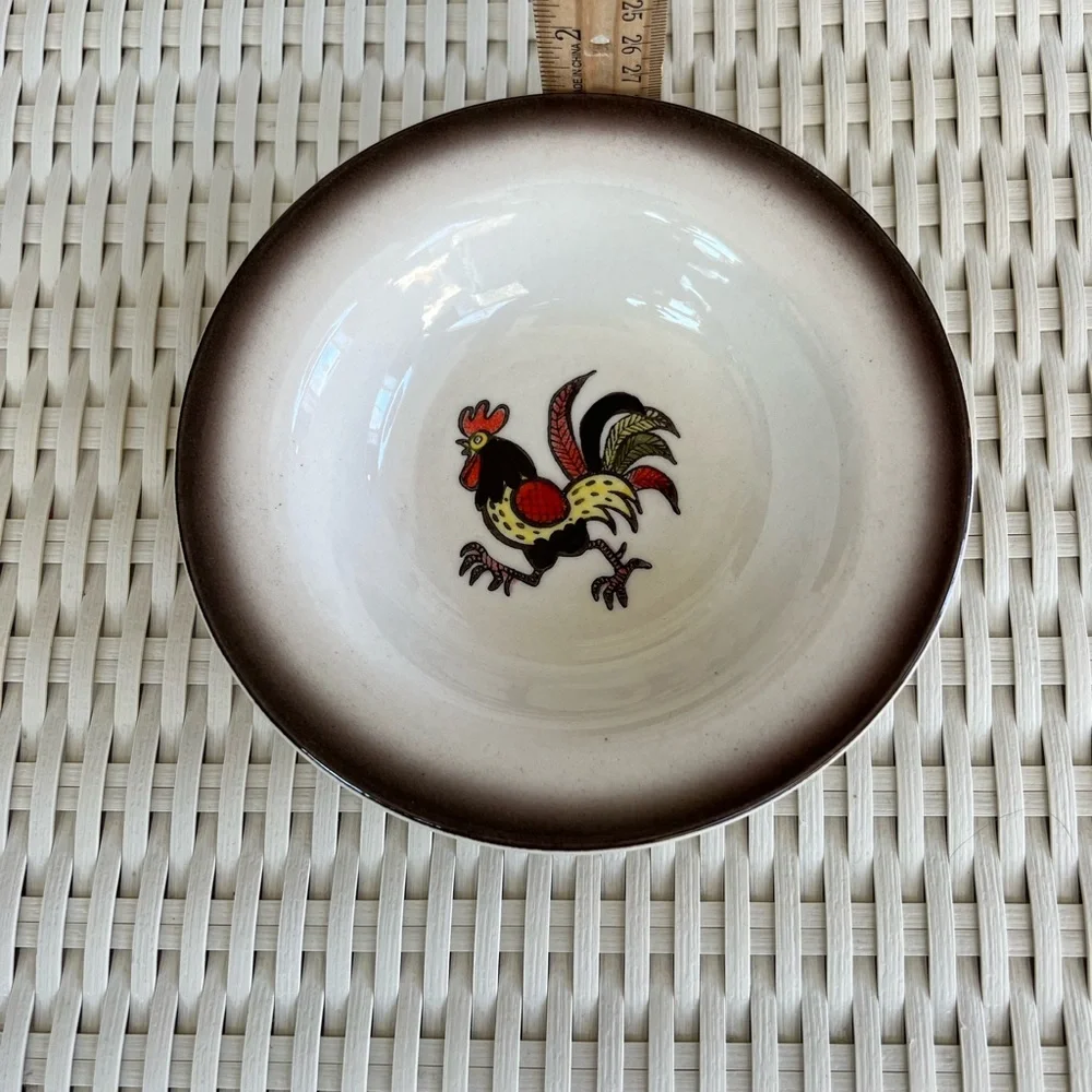 Vintage Poppytrail Metlox California Red Rooster Ivory Rim Fruit/Dessert Plate